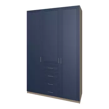 шкаф 3 двери 4 ящика Trisha Base 2328x1468x550мм МДФ/ЛДСП глубокий синий/дуб чанкли