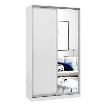 шкаф-купе 2-х дверный СТАРТ Base 2200x1200x600мм ЛДСП/зеркало белый шагрень/серебро матовое