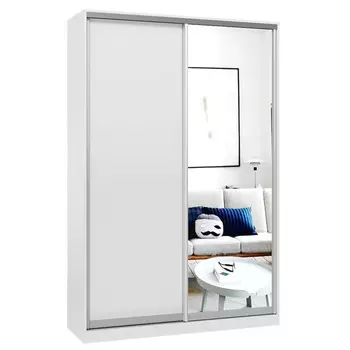 шкаф-купе 2-х дверный СТАРТ Base 2200x1400x600мм ЛДСП/зеркало белый шагрень/серебро матовое