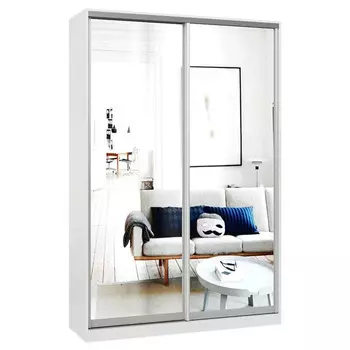 шкаф-купе 2-х дверный СТАРТ Base 2200x1400x600мм зеркало белый шагрень/серебро матовое