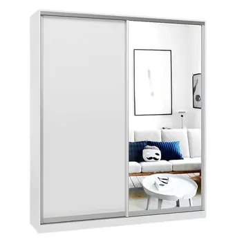 шкаф-купе 2-х дверный СТАРТ Base 2200x1800x600мм ЛДСП/зеркало белый шагрень/серебро матовое