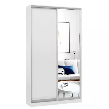 шкаф-купе 2-х дверный СТАРТ Base 2200x1200x450мм ЛДСП/зеркало белый шагрень/серебро матовое