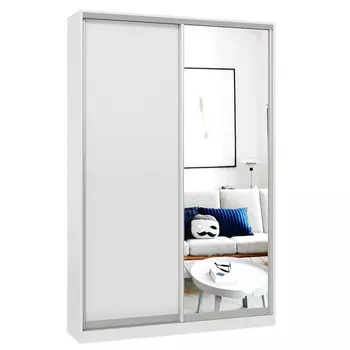 шкаф-купе 2-х дверный СТАРТ Base 2200x1400x450мм ЛДСП/зеркало белый шагрень/серебро матовое