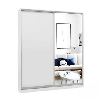 шкаф-купе 2-х дверный СТАРТ Base 2200x1800x450мм ЛДСП/зеркало белый шагрень/серебро матовое