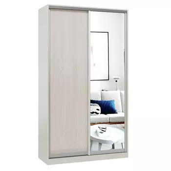 шкаф-купе 2-х дверный СТАРТ Base 2200х1200х600мм ЛДСП/зеркало ясень шимо светлый/серебро матовое