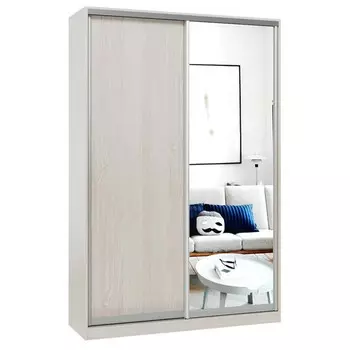 шкаф-купе 2-х дверный СТАРТ Base 2200х1400х600мм ЛДСП/зеркало ясень шимо светлый/серебро матовое