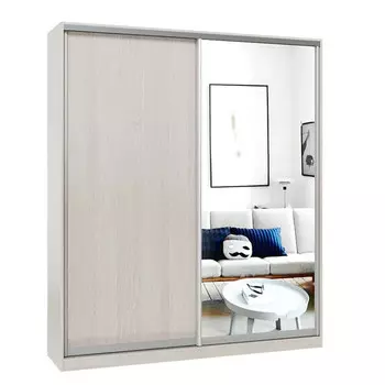 шкаф-купе 2-х дверный СТАРТ Base 2200х1800х600мм ЛДСП/зеркало ясень шимо светлый/серебро матовое