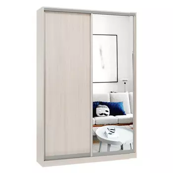 шкаф-купе 2-х дверный СТАРТ Base 2200х1400х450мм ЛДСП/зеркало ясень шимо светлый/серебро матовое