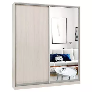 шкаф-купе 2-х дверный СТАРТ Base 2200х1800х450мм ЛДСП/зеркало ясень шимо светлый/серебро матовое