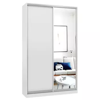 шкаф-купе 2-х дверный СТАРТ Base 2400x1400x600мм ЛДСП/зеркало белый шагрень/серебро матовое