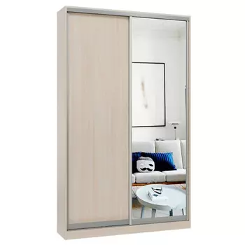 шкаф-купе 2-х дверный СТАРТ Base 2400х1400х450мм ЛДСП/зеркало ясень шимо светлый/серебро матовое