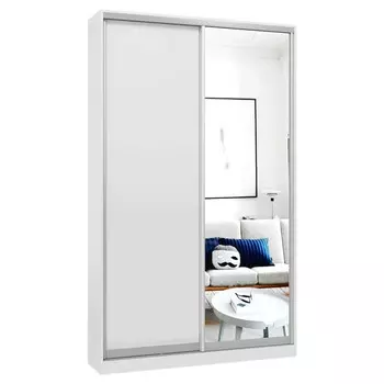 шкаф-купе 2-х дверный СТАРТ Base 2400x1400x450мм ЛДСП/зеркало белый шагрень/серебро матовое