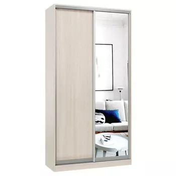 шкаф-купе 2-х дверный СТАРТ Base 2400х1200х600мм ЛДСП/зеркало ясень шимо светлый/серебро матовое