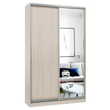 шкаф-купе 2-х дверный СТАРТ Base 2400х1400х600мм ЛДСП/зеркало ясень шимо светлый/серебро матовое