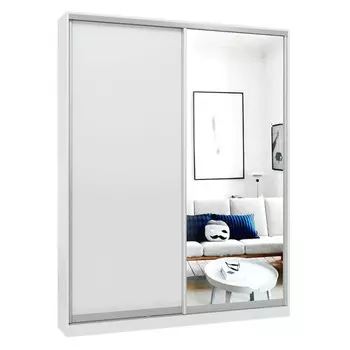 шкаф-купе 2-х дверный СТАРТ Base 2400x1800x450мм ЛДСП/зеркало белый шагрень/серебро матовое