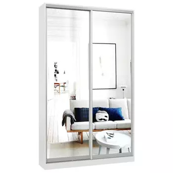 шкаф-купе 2-х дверный СТАРТ Base 2400x1400x450мм зеркало белый шагрень/серебро матовое