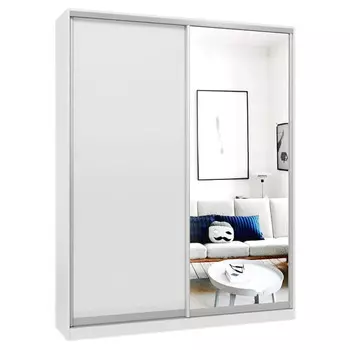 шкаф-купе 2-х дверный СТАРТ Base 2400x1800x600мм ЛДСП/зеркало белый шагрень/серебро матовое