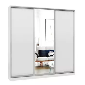 шкаф-купе 3-х дверный СТАРТ Base 2200х2100х600мм ЛДСП/зеркало белый шагрень/серебро матовое