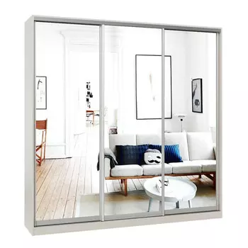 шкаф-купе 3-х дверный СТАРТ Base 2200х2100х600мм зеркало ясень шимо светлый/серебро матовое