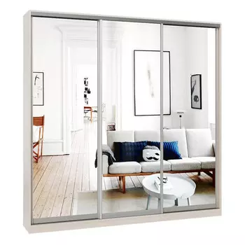 шкаф-купе 3-х дверный СТАРТ Base 2200х2100х450мм зеркало ясень шимо светлый/серебро матовое