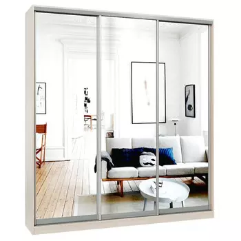 шкаф-купе 3-х дверный СТАРТ Base 2400х2100х600мм зеркало ясень шимо светлый/серебро матовое