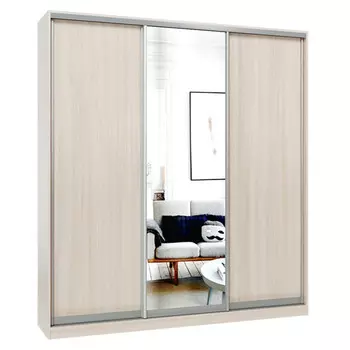 шкаф-купе 3-х дверный СТАРТ Base 2400х2100х600мм ЛДСП/зеркало ясень шимо светлый/серебро матовое