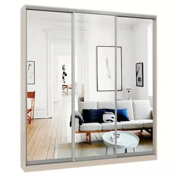 шкаф-купе 3-х дверный СТАРТ Base 2400х2100х450мм зеркало ясень шимо светлый/серебро матовое