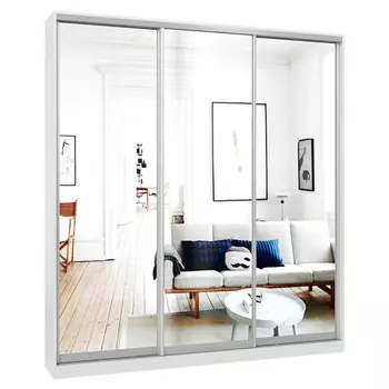 шкаф-купе 3-х дверный СТАРТ Base 2400х2100х450мм зеркало белый шагрень/серебро матовое