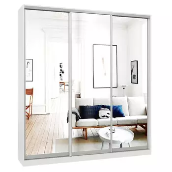 шкаф-купе 3-х дверный СТАРТ Base 2400х2100х600мм зеркало белый шагрень/серебро матовое