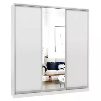 шкаф-купе 3-х дверный СТАРТ Base 2400х2100х600мм ЛДСП/зеркало белый шагрень/серебро матовое