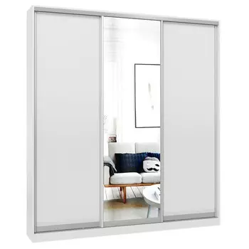 шкаф-купе 3-х дверный СТАРТ Base 2400х2100х450мм ЛДСП/зеркало белый шагрень/серебро матовое