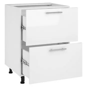 шкаф напольный Белый глянец 600х520х820мм 2 ящика МДФ/ЛДСП
