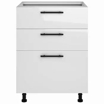 шкаф напольный Белый глянец 820х600х504мм 3 ящика МДФ/ЛДСП