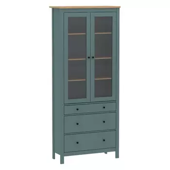 шкаф с витриной САГА 90 широкий 904х2155х414мм бирюзовый/ясень ЛДСП