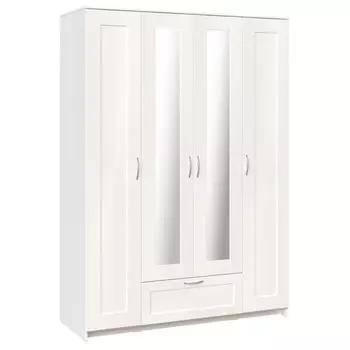 шкаф СИРИУС 4 двери 2 зеркала и 1 ящик 1560х585х2196мм белый ЛДСП