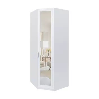 шкаф угловой 1 дверь зеркало 2328x900x900мм МДФ/ЛДСП белый мат/белый шагрень