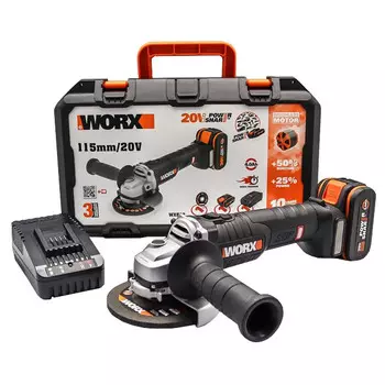 шлифмашина угловая WORX WX813 20В Li-Ion 115мм с АКБ бесщёточная аккумуляторная