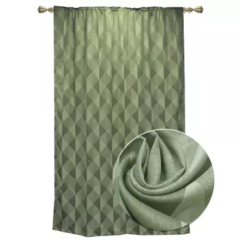 штора портьерная на шт.ленте AMORE MIO имитация льна 200х270см зеленая, арт.8852