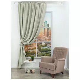 штора портьерная на шт.ленте AMORE MIO микросатен 200х270см кремовая, арт.19761