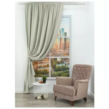 штора портьерная на шт.ленте AMORE MIO микросатен 200х270см кремовая, арт.19761