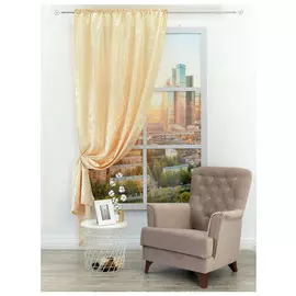 штора портьерная на шт.ленте AMORE MIO жаккард 140х260см кремовая, арт.28449