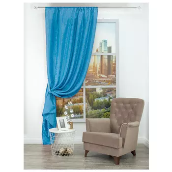 штора портьерная на шт.ленте AMORE MIO жаккард 140х260см синяя, арт.28458