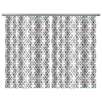 штора портьерная на шт.ленте NAT Разноцветные вензеля габардин 145х160см серая, арт.80366