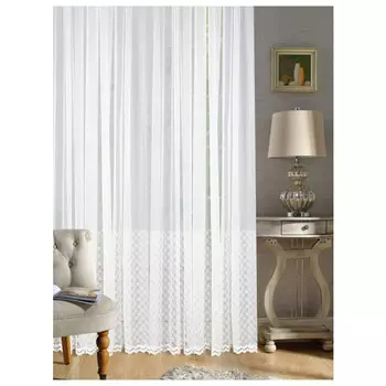 штора тюлевая на шт.ленте AMAZONTEXTILE HOME сетка с вышивкой 300х280см белая, арт.SB15755 v01
