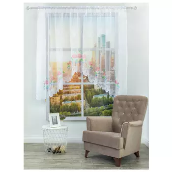 штора тюлевая на шт.ленте AMORE MIO арка жаккард 300х175см белая, арт.28505