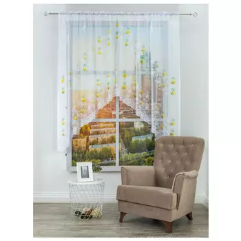 штора тюлевая на шт.ленте AMORE MIO арка жаккард 300х175см белая, арт.28506