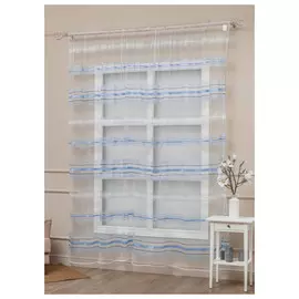 штора тюлевая на шт.ленте AMORE MIO сетка с полосой 300х270см голубая, арт.34437