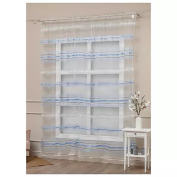 штора тюлевая на шт.ленте AMORE MIO сетка с полосой 300х270см голубая, арт.34437