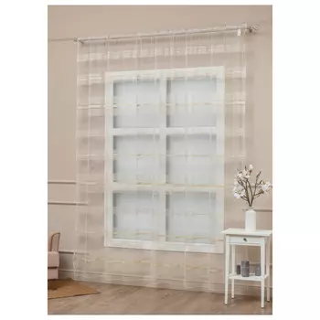 штора тюлевая на шт.ленте AMORE MIO сетка с полосой 300х270см кремовая, арт.34438