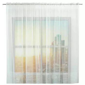 штора тюлевая на шт.ленте AMORE MIO сетка с полосой 300х270см молочная, арт.17596